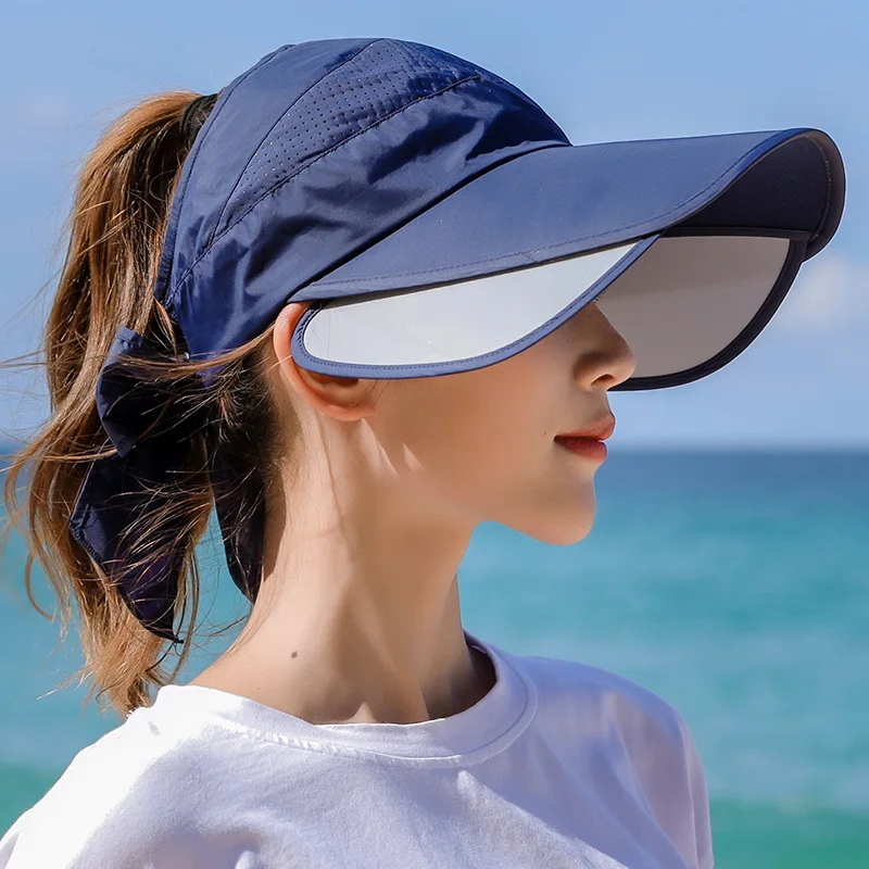 Women Sun Hat Women's Cycling Breathable Sun Hat Visor Caps Female Scalable Brim Empty Top Wide Brim Baseball Cap Outdoor Anti-UV Beach Hats