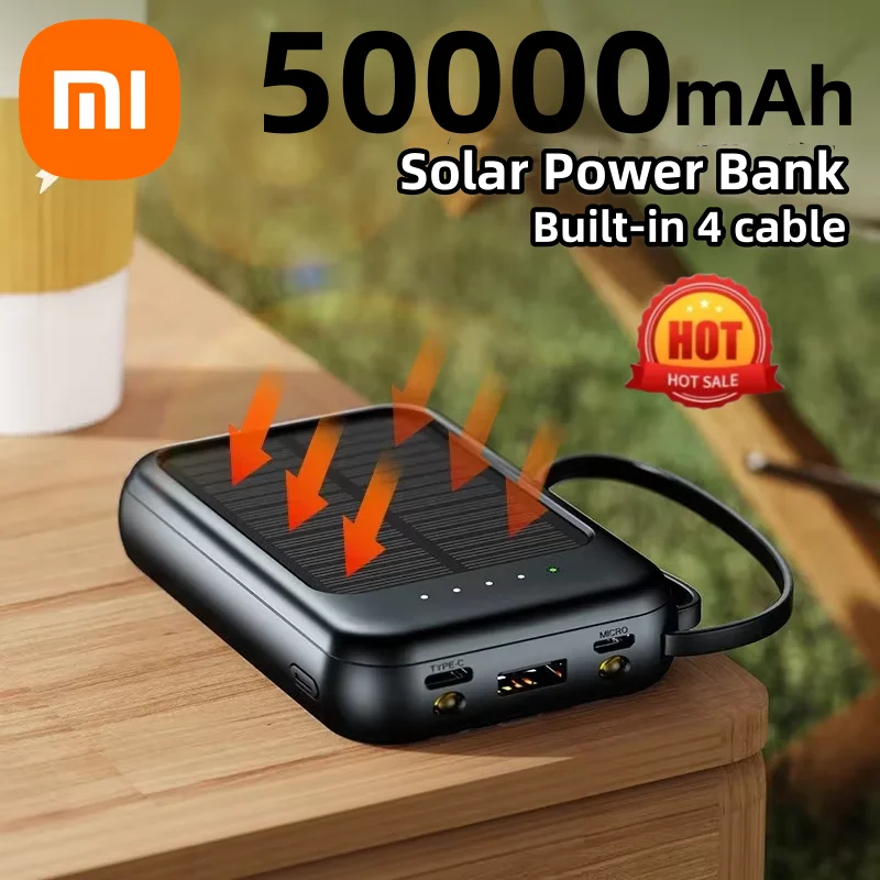 Xiaomi 50000mAh Solar Power Bank Built Cables Fast Charger 2 USB Port External Charger Powerbank with LED Light foriphone 1