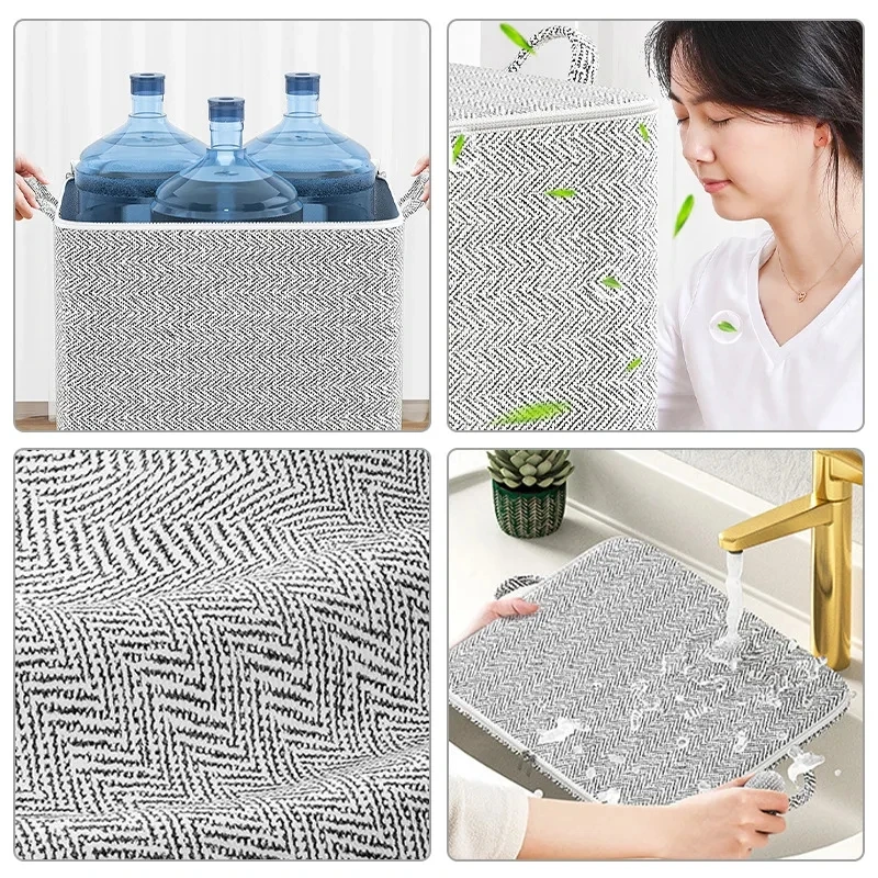 Quilt Bins Container Fabric Storage Bags With Lids Houndstooth Clothes Organizers With Handle Closet Wardrobe Space Saving Bag 4
