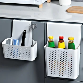Organizzatore e contenitore per interni di ante di armadietti da cucina, cesto appendibile con gancio per il retro della porta, cestini portaoggetti per ante di armadietti da cucina