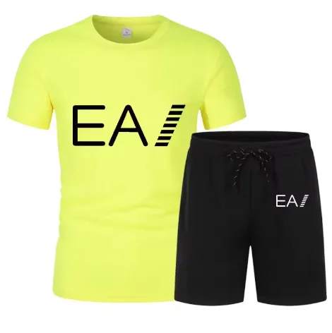 Trend Printing Pure  Breathable Short Sleeves + Shorts Set Men's Suit Summer T-shirt Sports and Leisure Suit