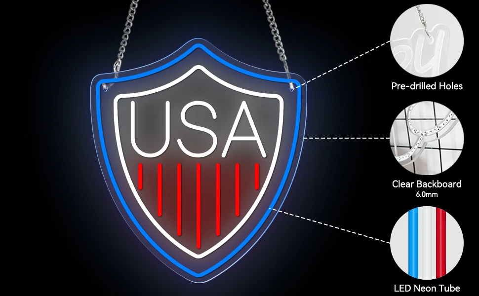Description Picture 3 of itemUSA Medal LED Neon Sign USB Powered Dimmer Switch Wall Decor Night Light For Room Bar Garage Club Man Cave Independence Day Gift