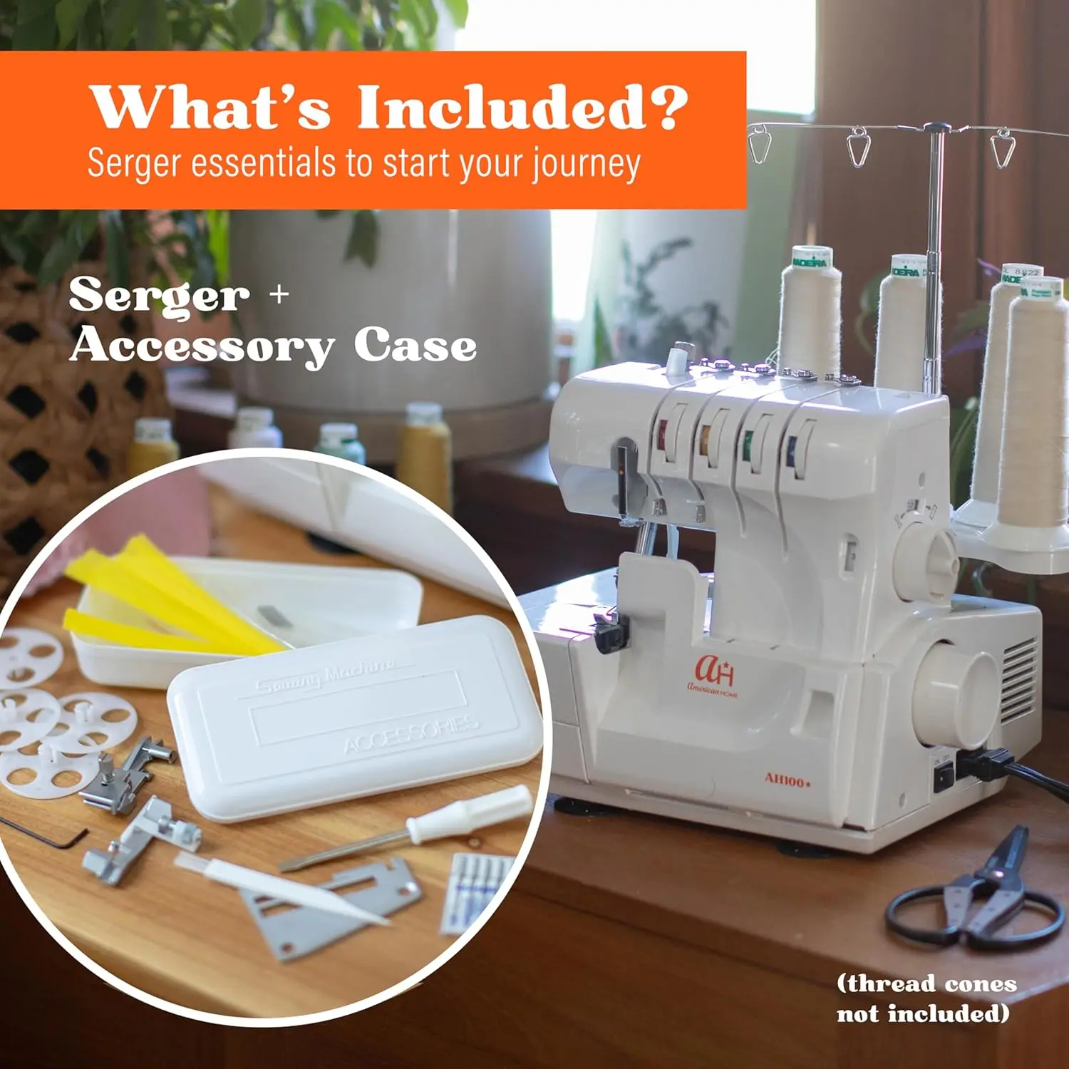 Serger Sewing Machine By American Home, Portable Stitching Machine Easy To Follow 4/3/2 Serger Thread With Differential Feed 2