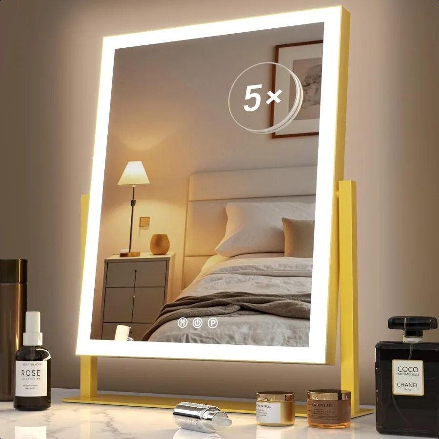 Lighted Makeup Mirror Hollywood Vanity Mirror with Lights Three Color Modes Detachable 10X Magnification Mirror Smart Touch Con