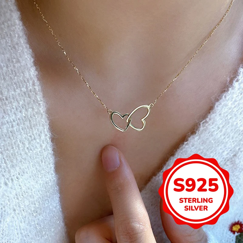 S925 genuine sterling silver double love is inseparable from each other sweet simple versatile classic fashionable and elegant