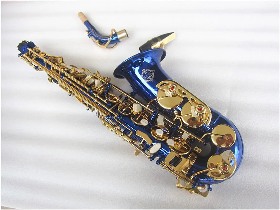 New Alto Saxophone Eb brass Unique Blue gold key Carved Surface E Flat Instrument Sax With Case