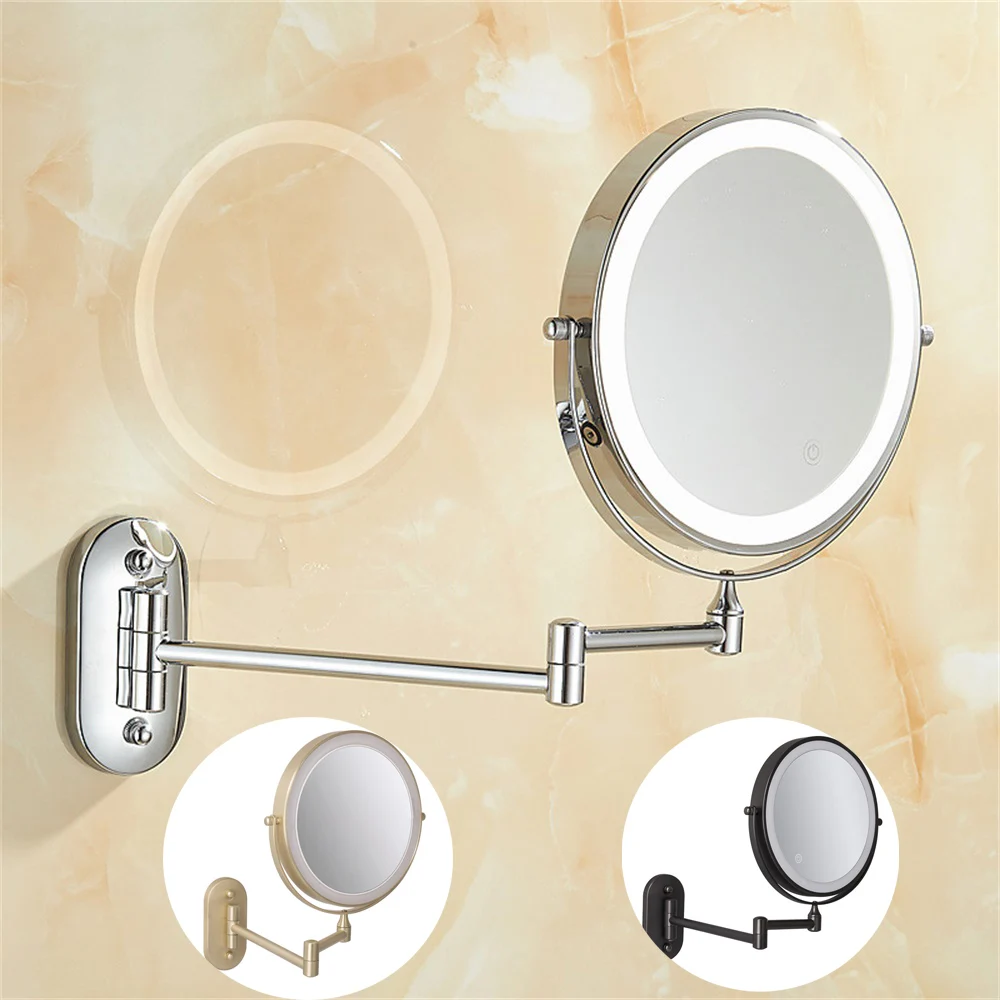 

8 inch Bedroom or Bathroom Wall Mounted Makeup Mirror, 1X &10X Magnifying Double Mirror, Touch Button Adjustable LED Light