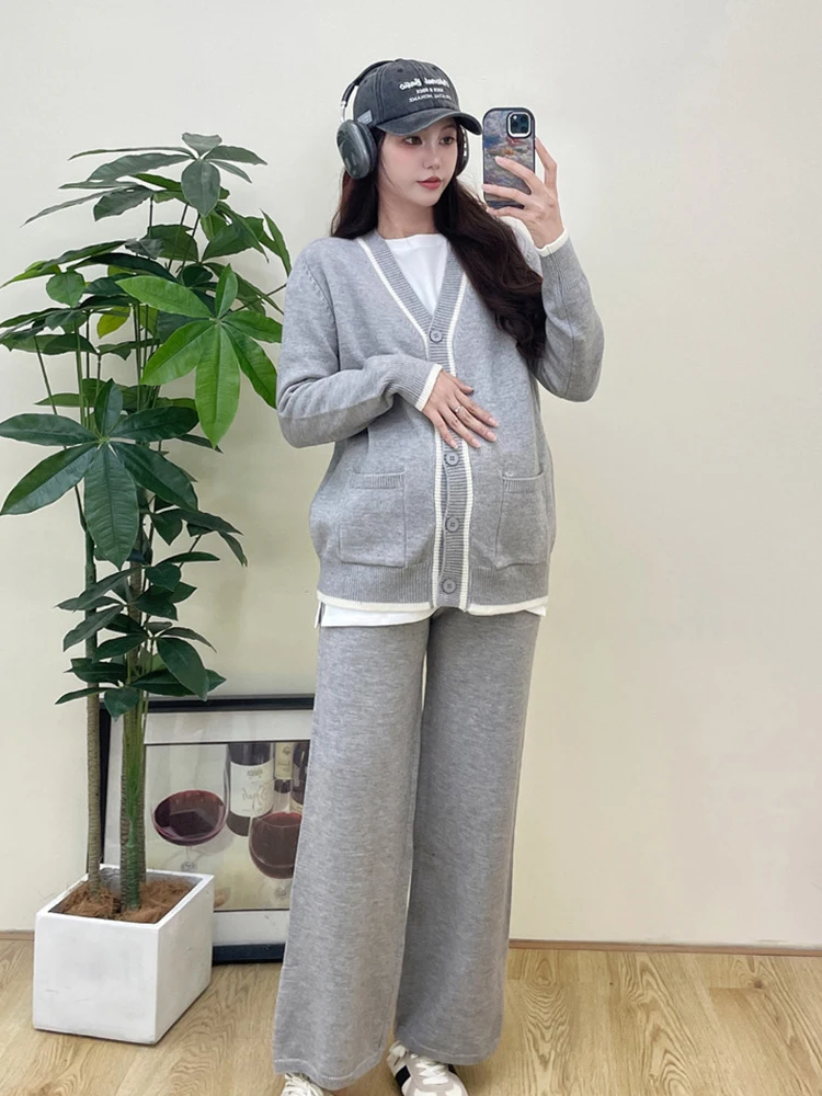 Pregnant Mom Lazy Style Fashion Set Women's Autumn Winter Casual Sports Hoodie+Wide Leg Pants Twinset Maternity Sweatshirts Suit