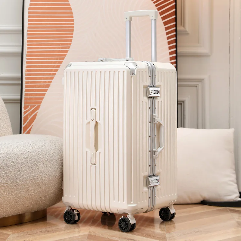 PLUENLI Aluminium Frame Luggage Thickened Sports with Cup Holder Suitcase Large Capacity Password Luggage