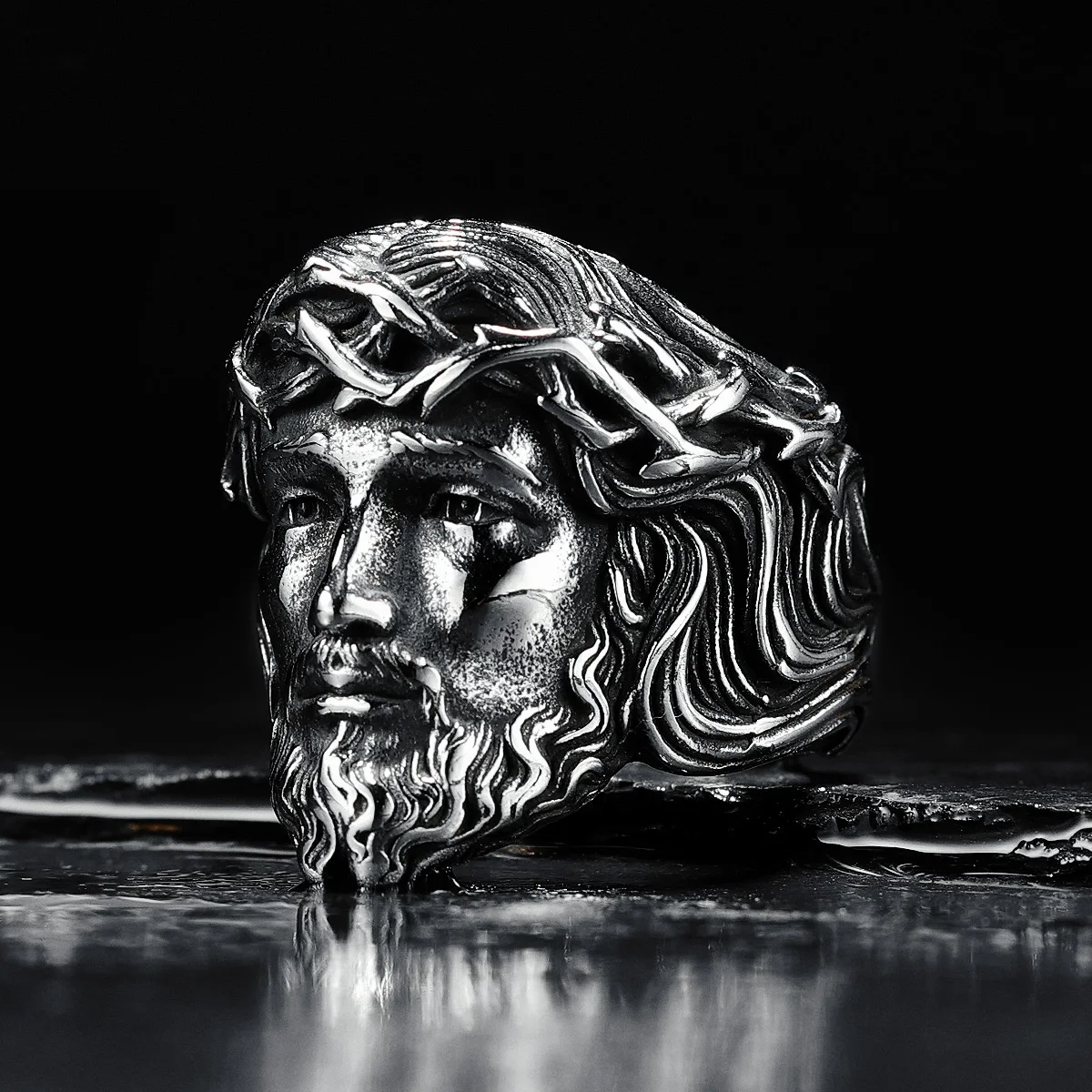 316L Stainless Steel Men Ring Christian Jesus Face Rings