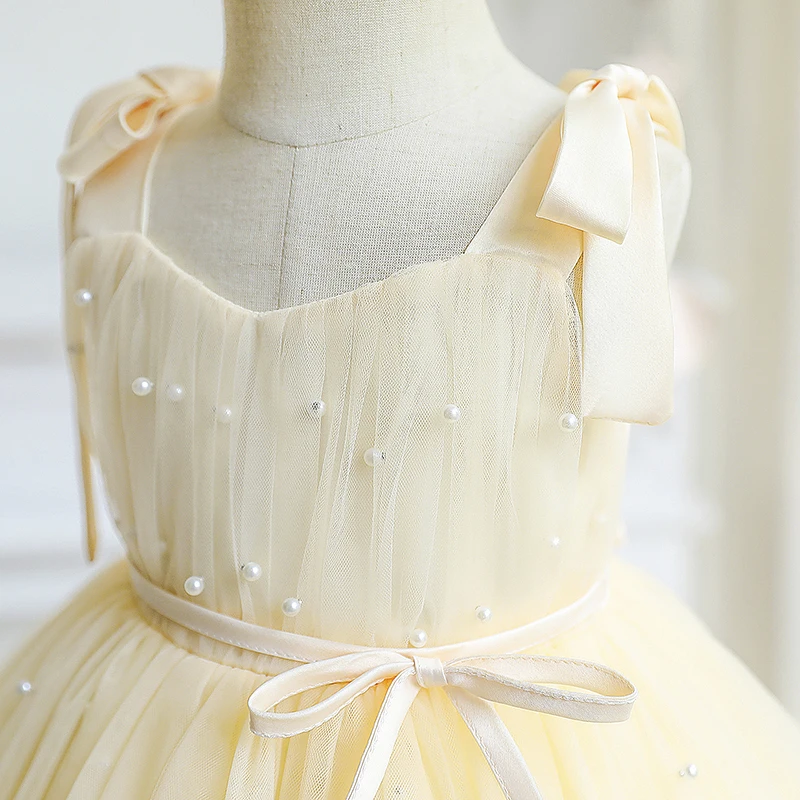 Robes de princesse en tulle pour bébés filles, robe de soirée pour tout-petits, tutu perlé, robe de soirée de mariage pour enfants, vêtements éducatifs d'été, 1ère fête d'anniversaire