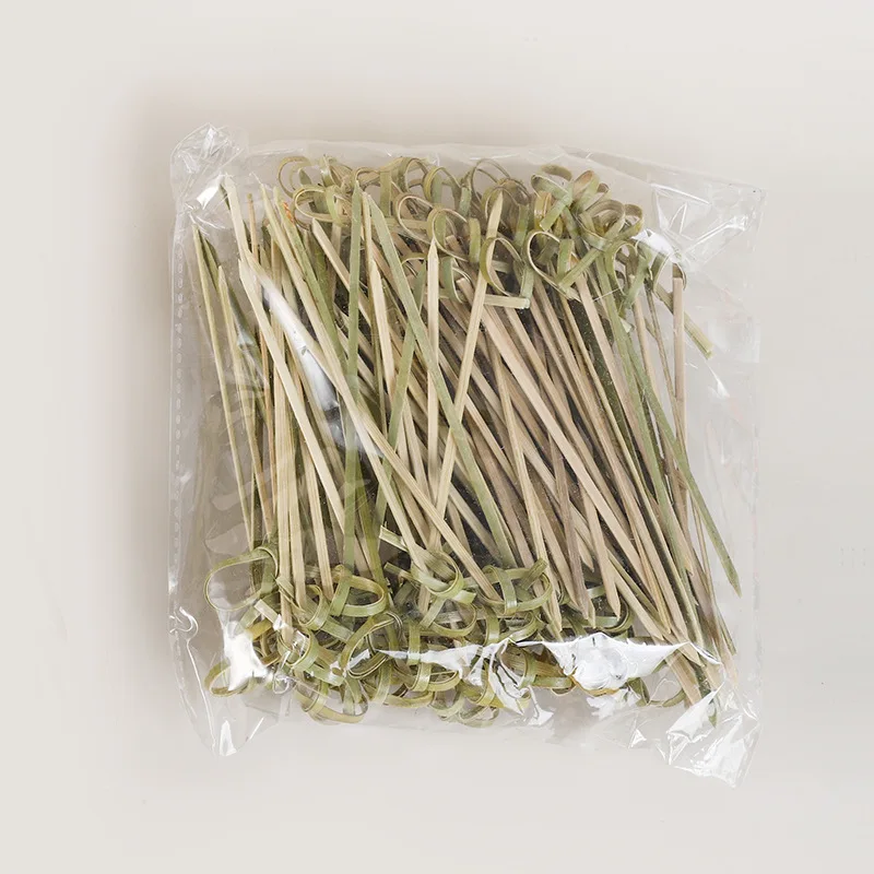 100pcs Disposable Bamboo Tie Picks Bamboo Knot Skewers Food Picks With Twisted Ends Fruit Fork Bamboo Sticks Party Tableware