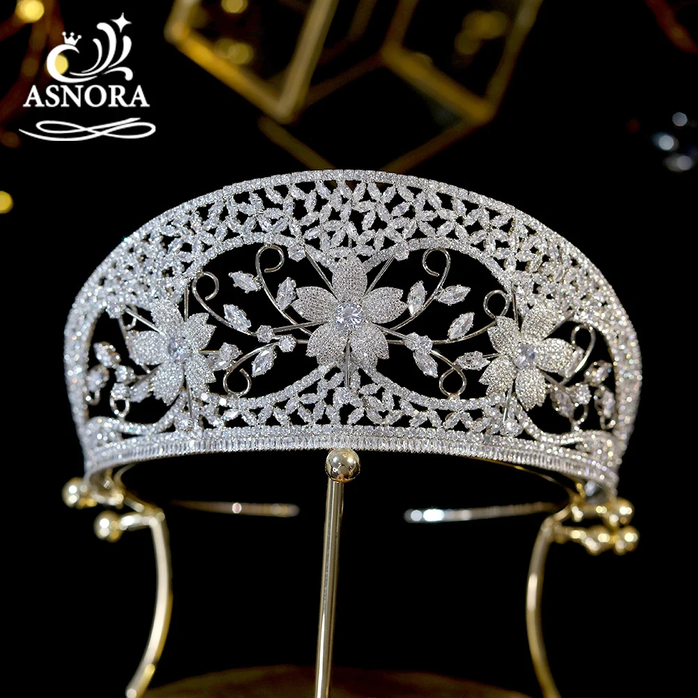 

Luxury AAA Cubic Zirconia Bridal Tiaras Fascinator CZ Stereoscopic Flower Crown Wedding Headpiece Hair Accessories For Women