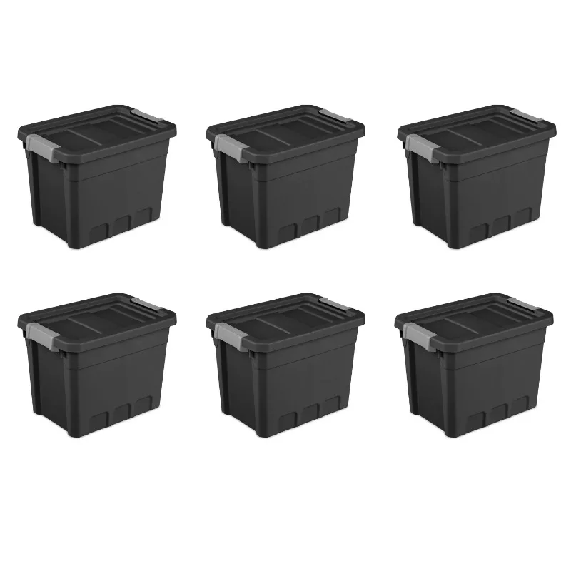 

Sterilite 7.5 Gallon Stacker Tote Plastic, Black, Set of 6