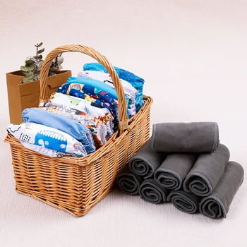 HappyFlute 세척 가능한 재사용 가능한 천 기저귀, 기저귀 8 개, 아기 천 8 개, 3-15kg, 한 가지 크기