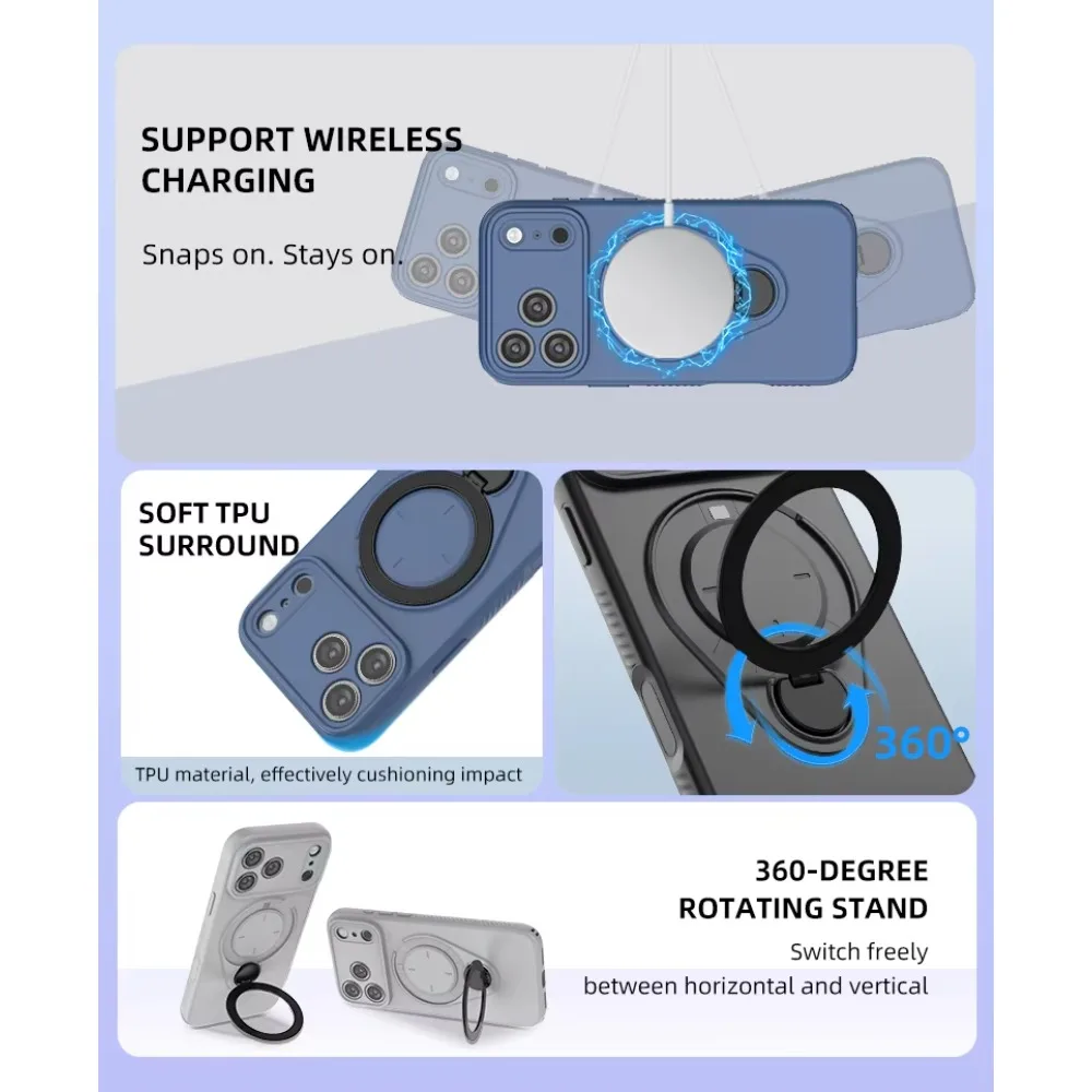 Magnetic TPU Phone Case with 360° Rotating Kickstand and Ring Holder