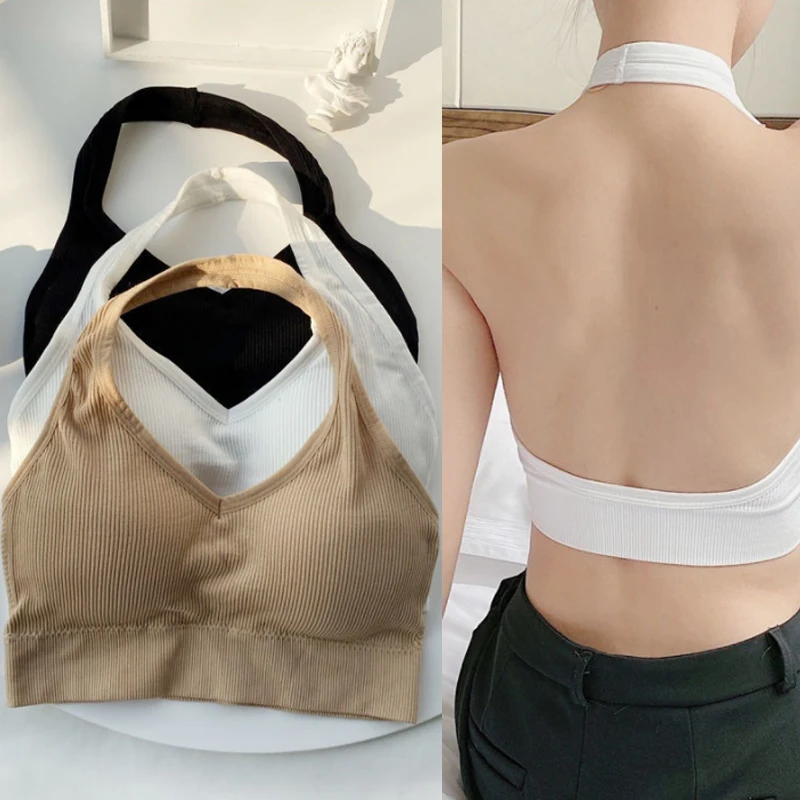 Sexy Backless Hanging Neck One-piece Beauty Back Camisole Women's One Size Wrap Bras Chest Gathered Camisoles Fashion Underwear