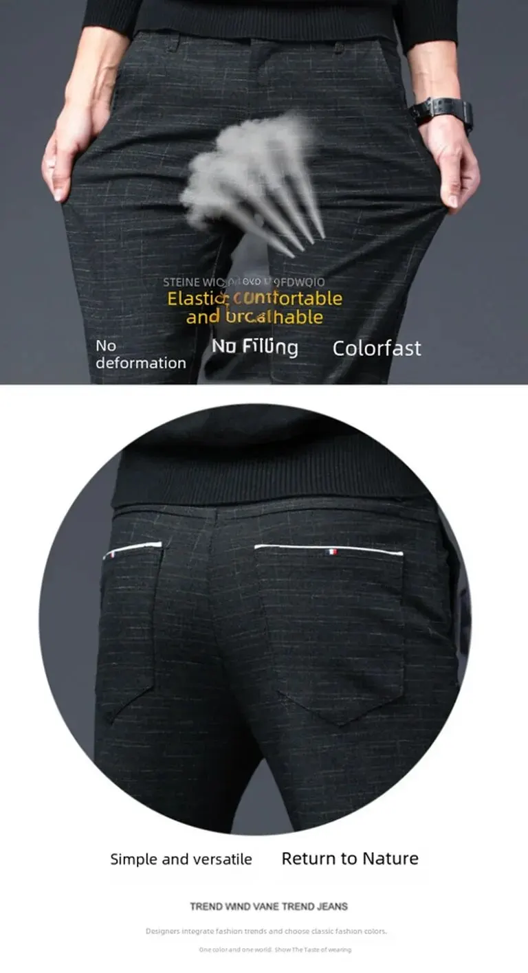 Description Picture 3 of itemAutumn Men Casual Pants Small Flared Cotton Linen Trousers Breathable Sweat-absorbent Urban Style Men In Business Scenarios