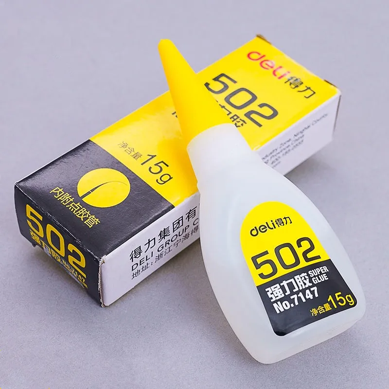 델리 15g 502 슈퍼 액체 접착제 인스턴트 빠른 건조 Cyanoacrylate 접착제 강한 본드 가죽 고무 유리 금속 홈 오피스 공급