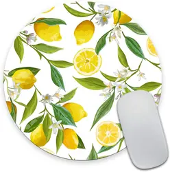 Watercolor Lemon Painting Art Round Mouse Pad Lemon Fruits with Flowers and Leaves Pattern Circular Mouse Pads