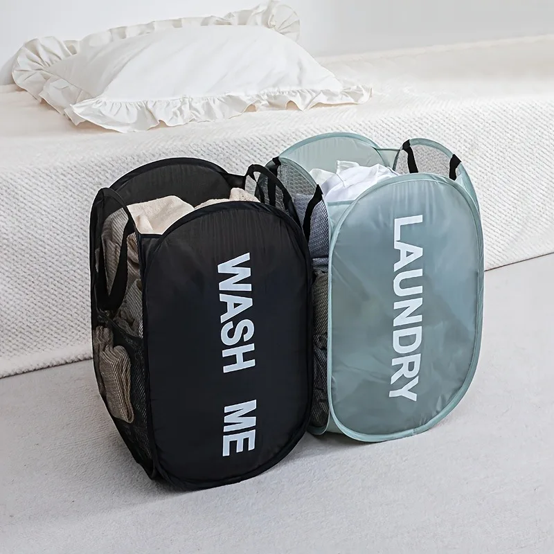 Foldable Large Capacity Laundry Basket with Breathable Mesh Panel for Towels, Bed Sheets, and Clothes Storage