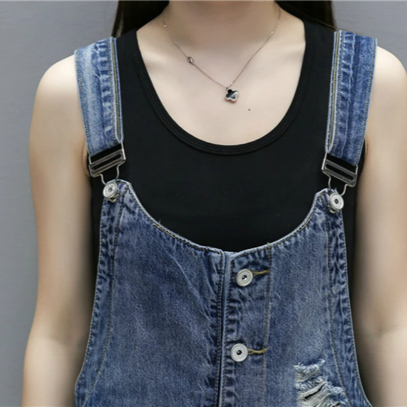 Women Jeans Jumpsuit 2023 Spring Summer Vintage Loose Denim Rompers Casual Ripped Hole Straight Denim Overalls Playsuit