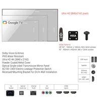 Souria 43 pouces miroir intelligent grand écran étanche TV système TV Goo-gle hôtel salle de bain intérieure SPA Bluetooth WiFi DTV Tuner 5