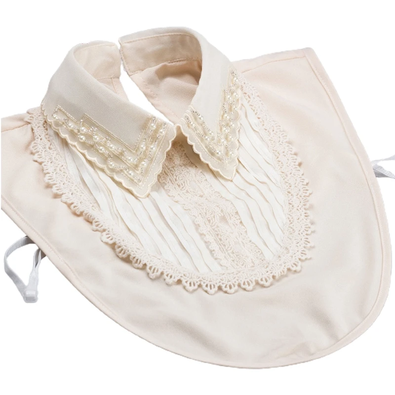 Women Retro Layered False Collar Lace Faux Pearl Lapel Half Shirt Dickey Drop shipping