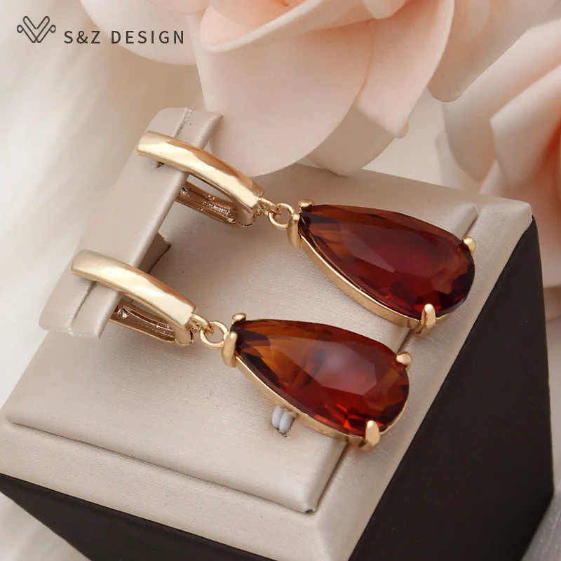 S&Z DESIGN New Fashion Water Drop Cubic Zirconia Dangle Earrings Jewelry Sets For Women Girls Party Necklace Pendant