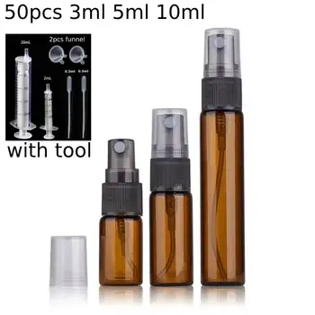 50pcs 3ml 5ml 10ml Glass Perfume Bottle kit Atomizer Container Glass Spray Bottles for Essential Oils Empty Amber clear Bottle 1