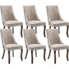 Dining Chairs Set of 6, Linen Channel Tufted Kitchen Dining Room Chair with Curved Wood Legs, Fabric Upholstered Dining Chairs 1