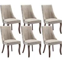 Dining Chairs Set of 6, Linen Channel Tufted Kitchen Dining Room Chair with Curved Wood Legs, Fabric Upholstered Dining Chairs 1