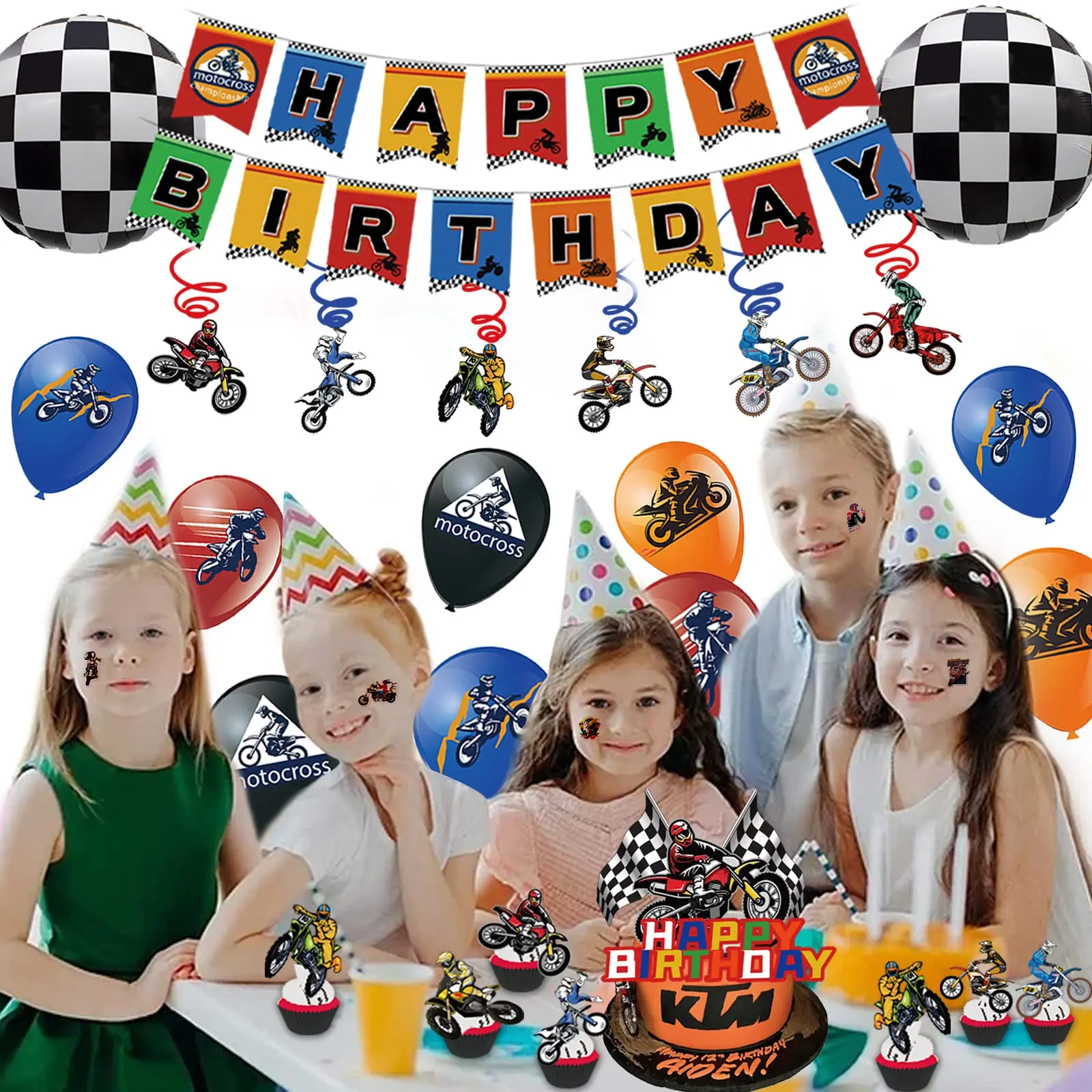 Dirt Bike Party liefert alles Gute zum Geburtstag Banner hängen wirbelt Motocross Nummer Luftballons Motorrad Rallye Junge Geburtstag Dekoration – Detail 12