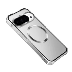 Premium Metal Aluminum Magnetic Frame Phone Case with Lens Protection and Shockproof Shell Cover - Magsafe Compatible for Google Pixel 8 Pro (Silver)