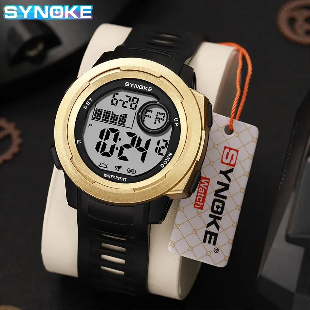 SYNOKE Men Digital Watch Sports Watches 5Bar Waterproof Military Shock Digital Watch LED Display Large Screen Alarm Clock 5