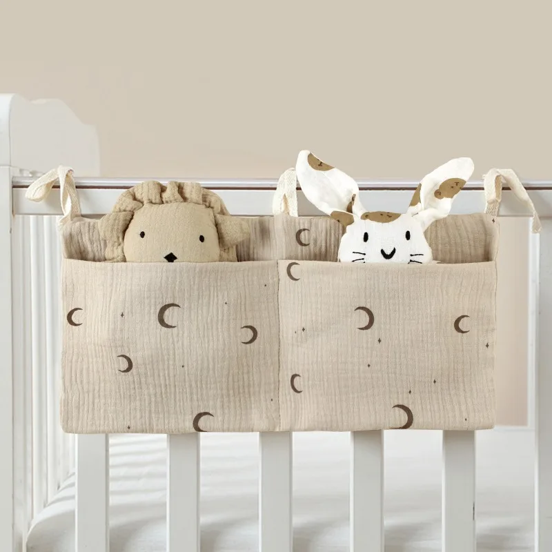 Hanging Diaper Stackers Bag Newborn Bed Diaper Bags Double Cotton Fabric Baby Bedside Organiser Pockets Organizer