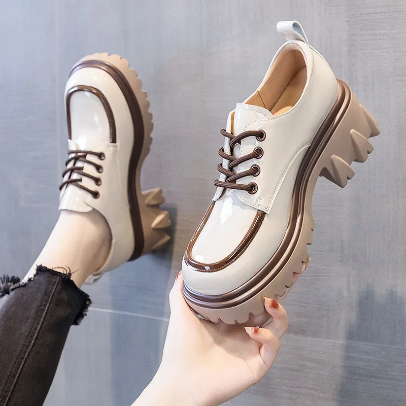 Autumn Leather Shoes for Women Spring Fashion Heel Thick Sole Height Increasing Shoes Loafers for Women zapatos mujer tacones 5