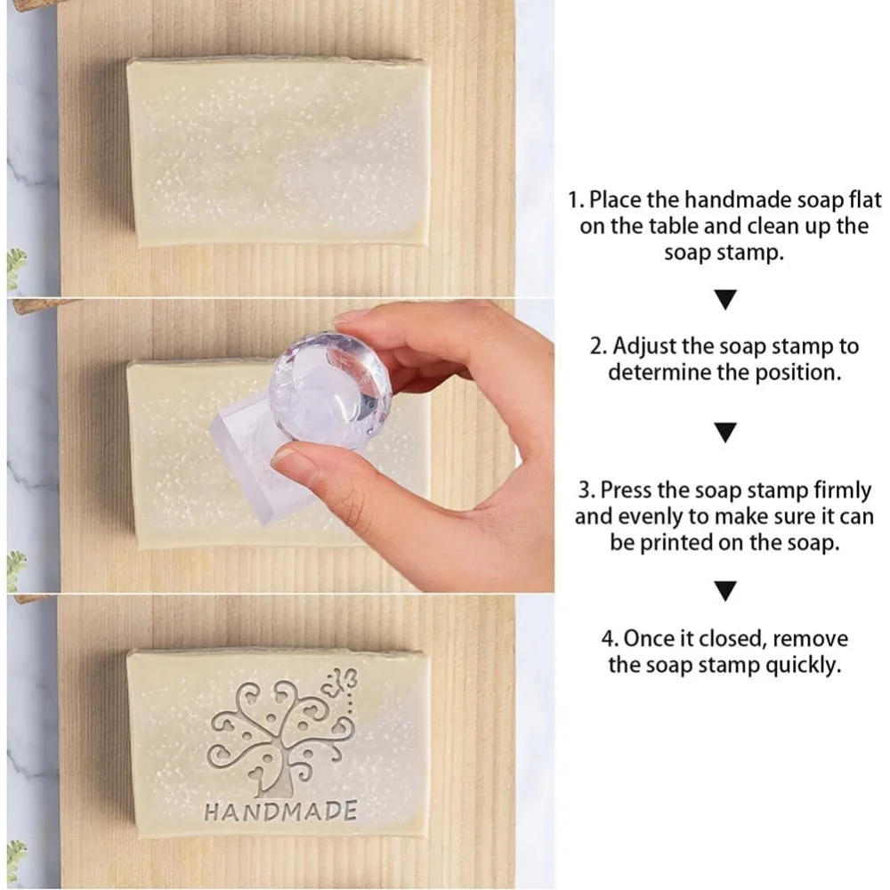 Handmade Soap Stamp Flower Acrylic Stamp with Handle Tree Soap Embossing Chapter Imprint for Handmade