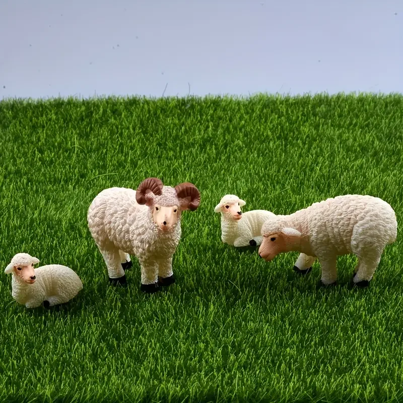 4pcs Miniature Resin Family Sheep Figurine Set, Mini Decorative Sculpture for Home, Garden, Micro Landscape Decor, Desk Displays
