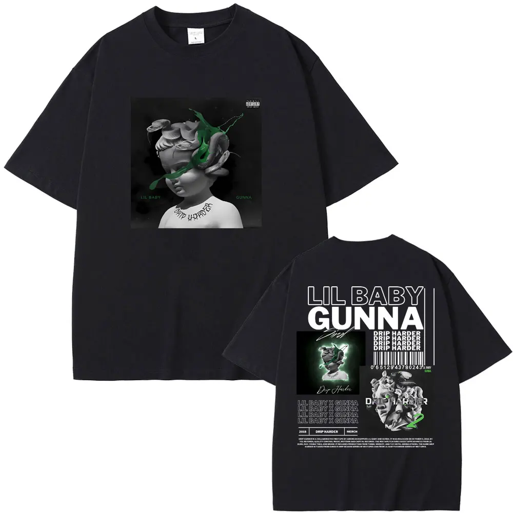 

Rapper Lil Baby Gunna Drip Harder Music Album Graphics Tshirt Male Hip Hop Oversized T-shirts Streetwear Men's Vintage T Shirt