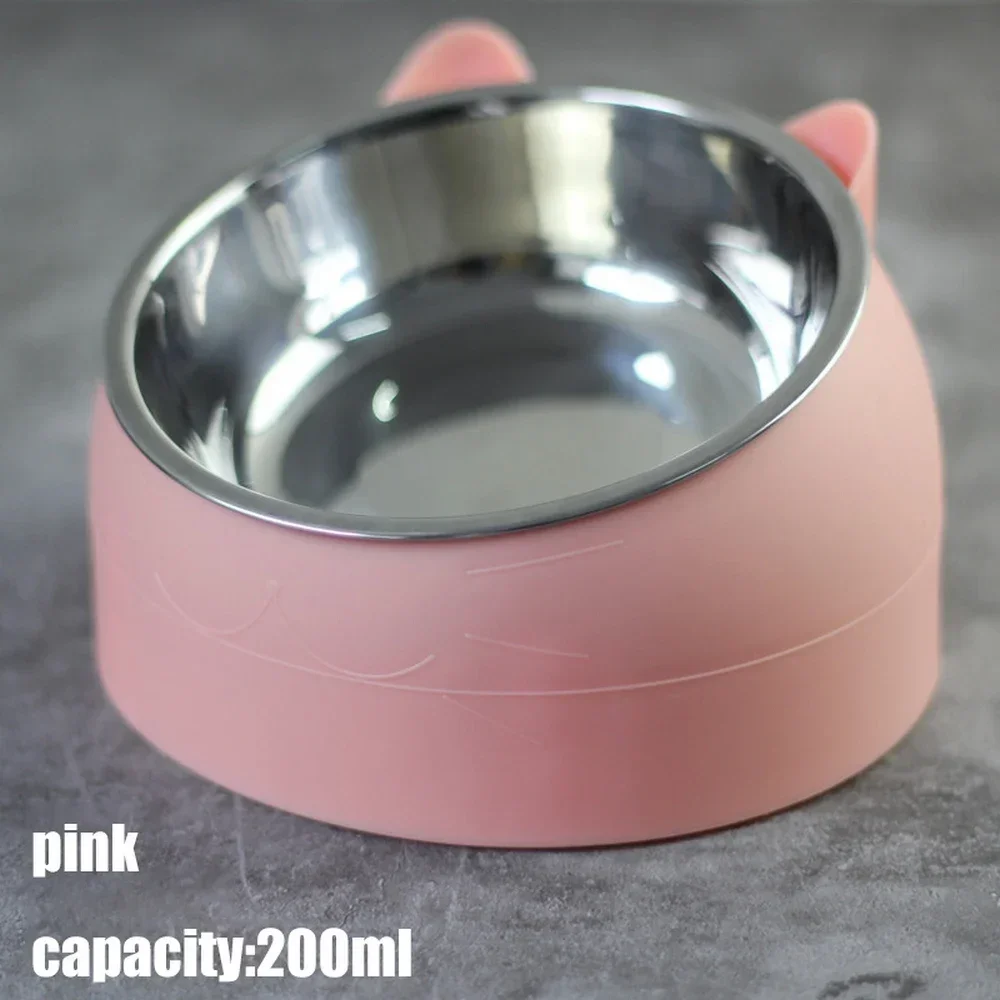 Cat Dog Bowl 15 Degrees Raised Stainless Steel Cat Bowls Safeguard Neck Puppy Cat Feeder Non-slip Crash Elevated Cats Food Bowl