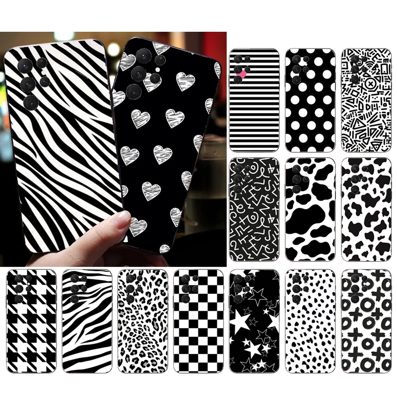 Custodia Per Telefono Per Samsung Galaxy S23 S22 S21 S20 Ultra S20 S22 S21 S10 S9 Plus S10E S20Fe Cow Zebra Leopard Black White Art Case