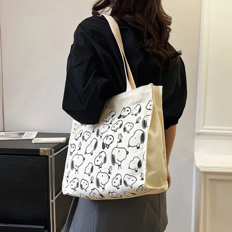 Snoopy Casual Canvas Women Bag Large Capacity Cartoon Print Shoulder Bag Fashion Female Tote Zipper Handbags Ladies Shopping Bag 3