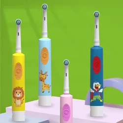 Electric toothbrush, children's electric toothbrush, battery toothbrush, cartoon rotating small head, 4-14 years old children's