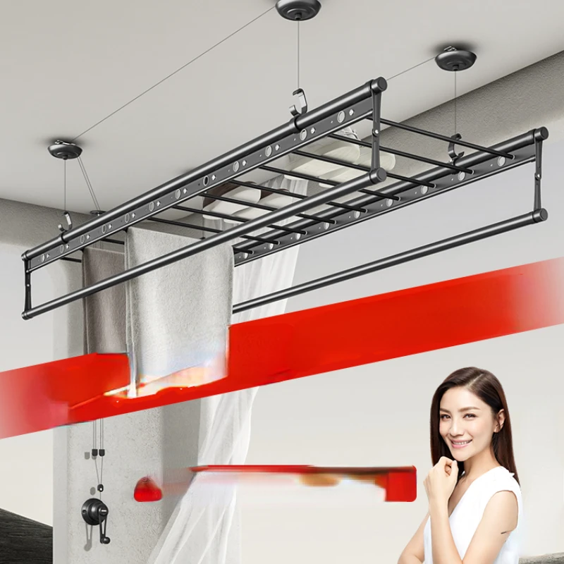 

Elevating Drying Racks Hand Winch Balcony Double Rod Type Clothing Fork for Home Use Automatic Top Installation Manual Drying