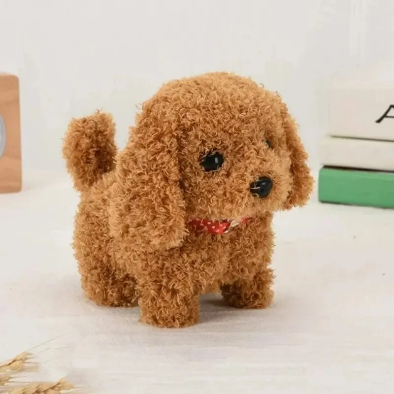 Walking Dog Toy 5.9 Inch Tall Cute Barking with Bell and Puppy Leash Interactive Tail Waking Realistic Plug