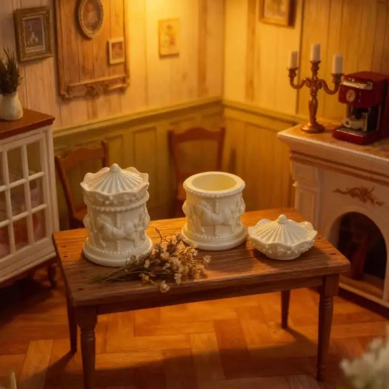 1Pcs Dollhouse Miniature Carousel Mini Storage Box Model Doll House Accessories Coffee Storage Case Home Decoration Toy