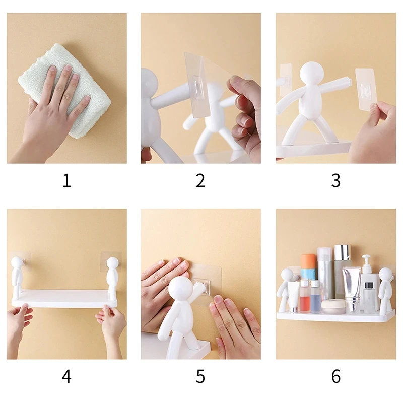New Creative Bathroom Storage Shelves Cute White Doll Villain Shelves Shelf Self-adhesive Bathroom Cosmetics Storage Racks 5