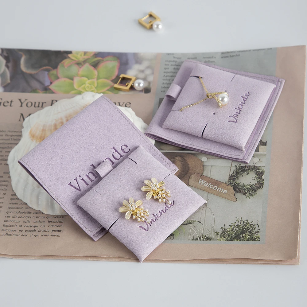 Custom Logo Printed Gift Necklace Earrings Jewellery Packaging Bag Envelope Microfiber Suede Jewelry Pouch with Insert Card Pads