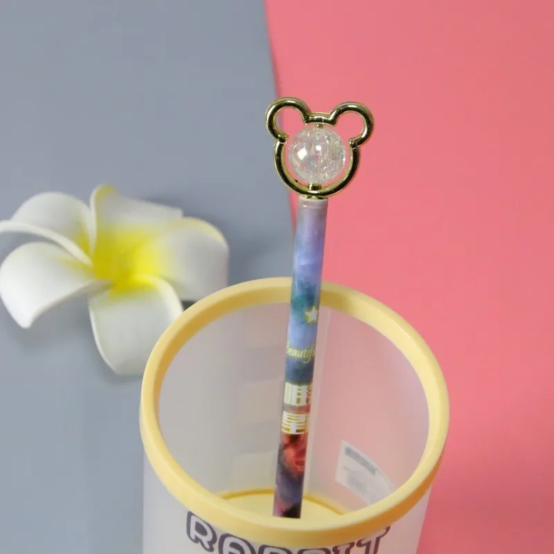 Cute Cartoon Crystal Bear Gel Ink Pens Kawaii Stationery Material Gel Pen 6